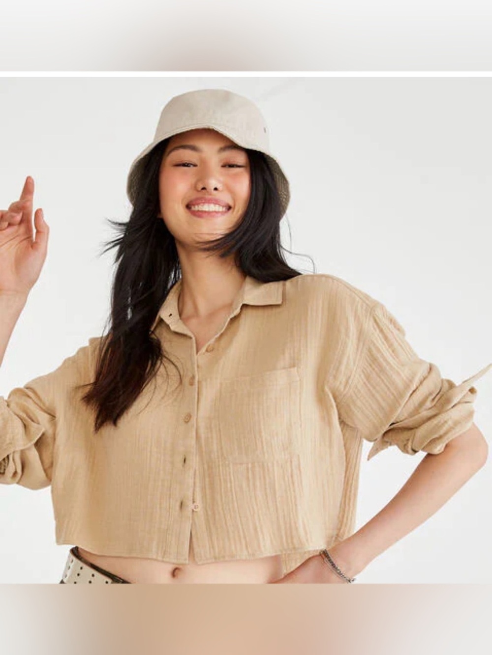 AERO WOMEN’S XL Long Sleeve Gauzy Oversized Cropped Shirt